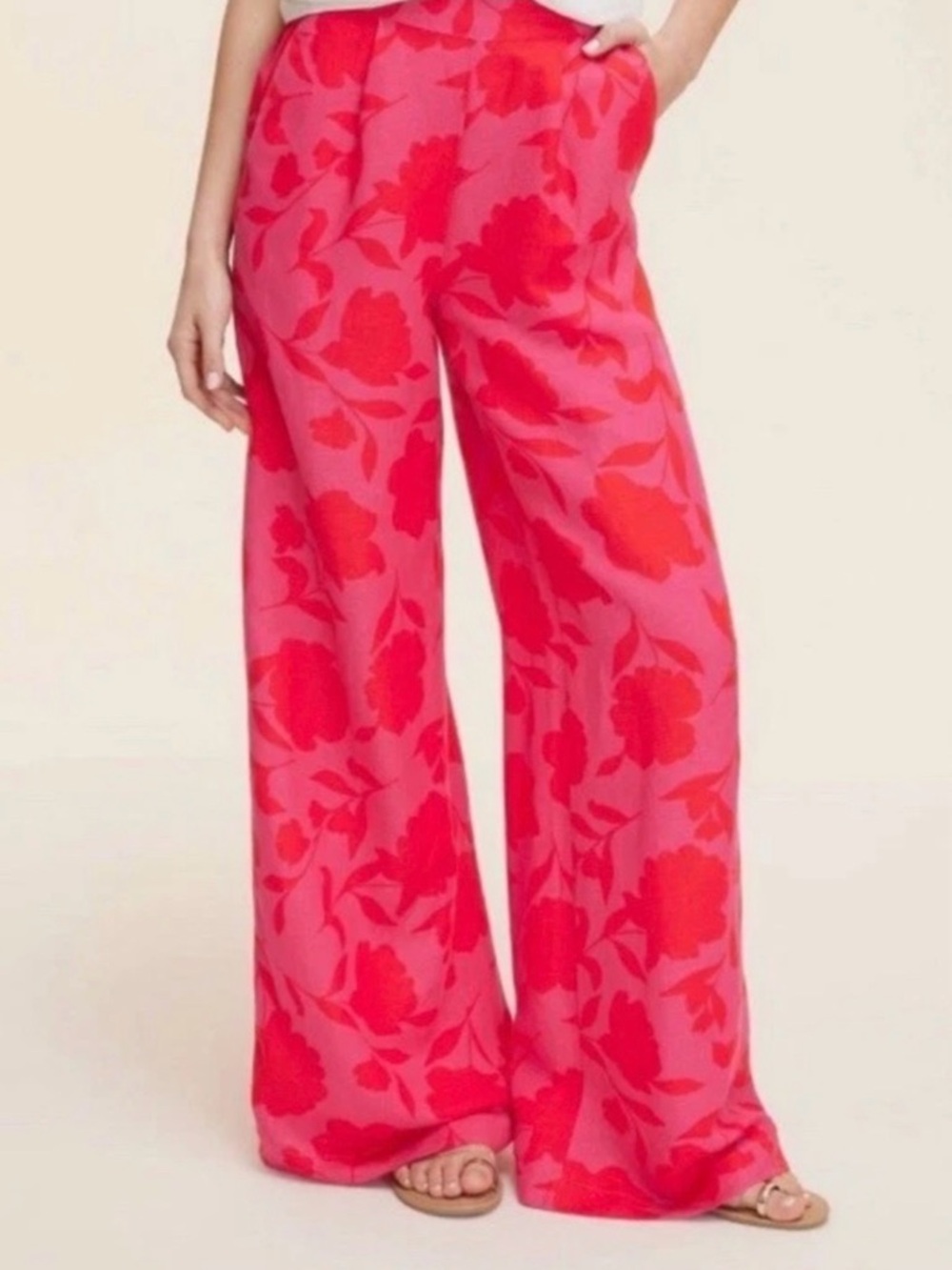 Kate Spade x Target Classic Rose High Rise Linen Pants, Pink/Red, Size XS